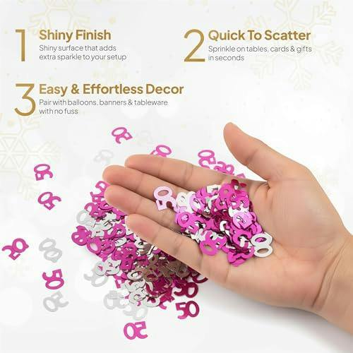 50th Birthday Pink and Silver Foil Confetti Pack for Table Decoration and Party Styling image 6