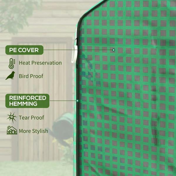 Green PE greenhouse cover close-up of reinforced mesh fabric