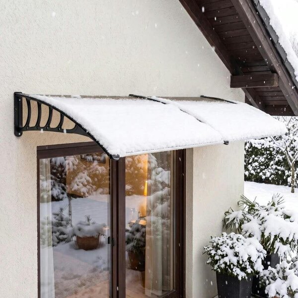 Front Door Canopy, Outdoor Awning, Rain Shelter, 200 x 96cm, Brown