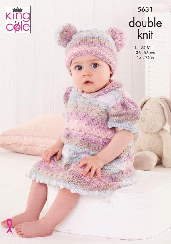 King Cole Beaches DK Knitting Pattern 5631, Onesies, Dresses, Headwear for Baby, 0 - 24 Months