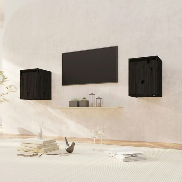 Berkfield Wall Cabinets 2 pcs Black 30x30x40 cm Solid Wood Pine