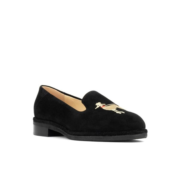 Embassy London Fetch - Black - Women's round toe poodle embroidered comfy leather loafer