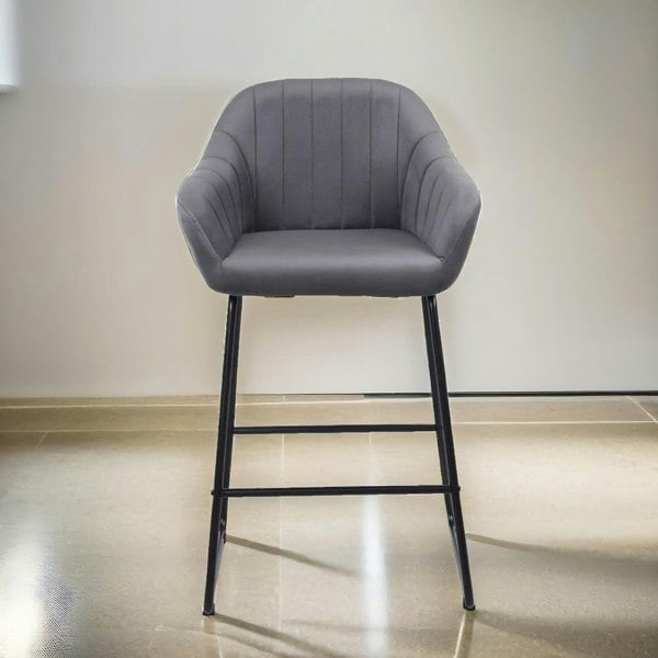 Rafaelo Mobilia 2PC Bar Stools Set With Backrest And Footrest Grey