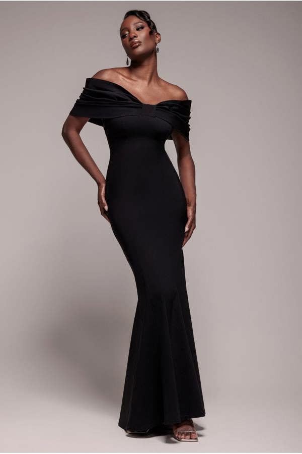 Bardot Bow Neck Maxi Dress - Black DR4809