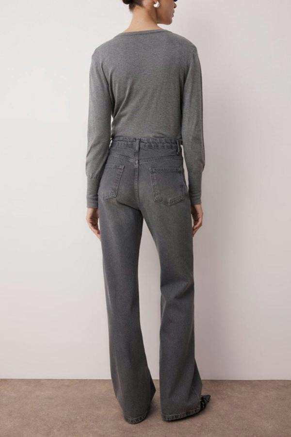 WOVCOR Faded Effect Vintage High-Waisted Wide Leg Jeans