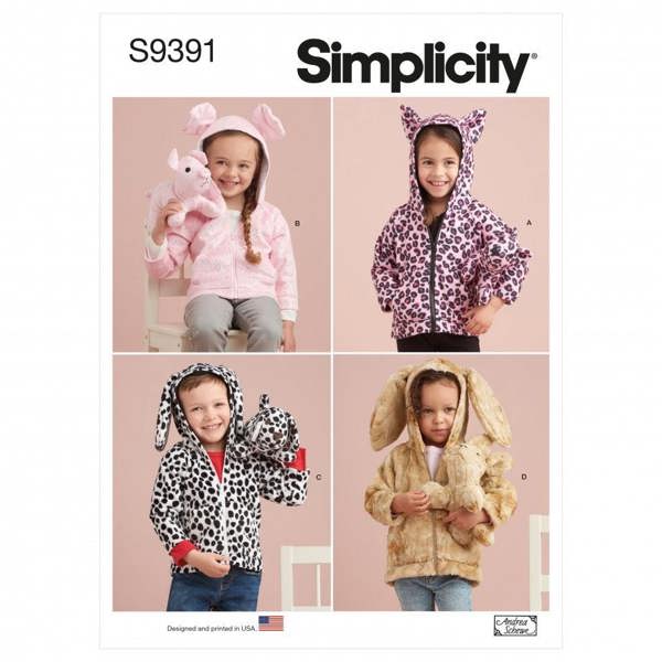 Simplicity Sewing Pattern 9391, Jackets, Hoodies, Toys for Kids, A (1/2-1-2-3-4) - Easy