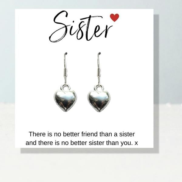 Aye Do Gifts Heart Earrings & Sister Gift Card - Perfect Gift for Sisters