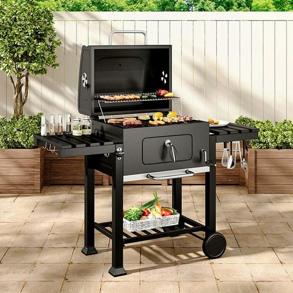 Outdoor Carbon Steel BBQ Cooker BBQ Grill Garden Wide 138cm w/ Side Shelves BBQ Grills Living and Home