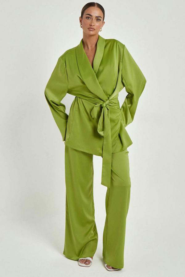 Urban Bliss Green Satin Wrap Blazer