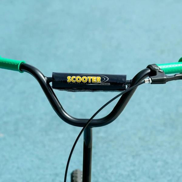 Green kids kick scooter handlebar with black pad and adjustable stem
