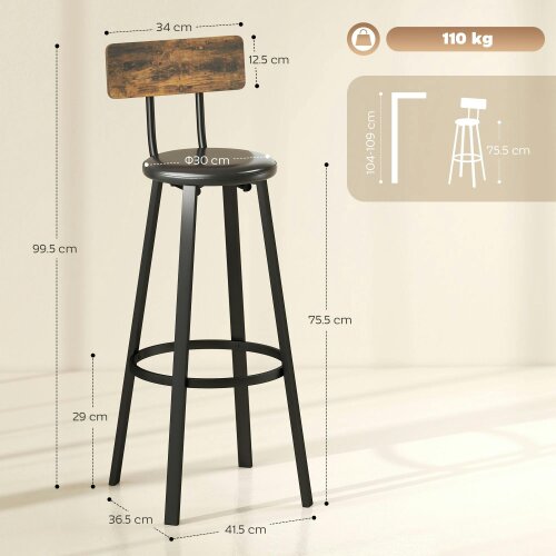 Wyld Haus Namto Set Of 2 Brown And Black Industrial Steel Frame Bar Stools