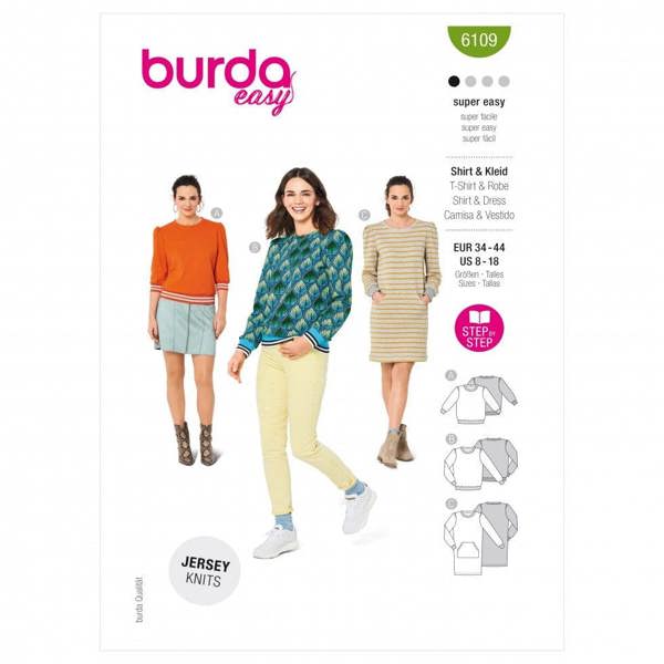 Burda Sewing Pattern 6109 Tops, Sweaters and Dresses For Women, 34 to 44 - Easy