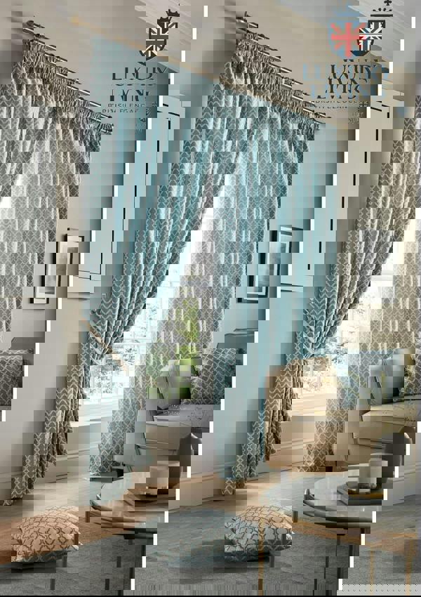 Luxury Living Modern Geometric Two-Tone Jacquard Lined Pencil Pleat Taped Curtains