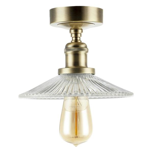 Vintage Design Antique Brass Ceiling Light with Fluted Clear Glass Image 1