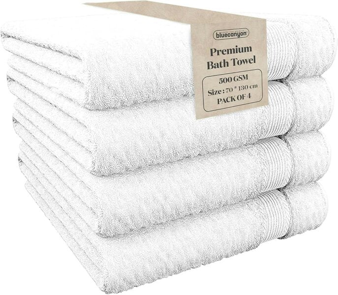 Blue Canyon Premier 100% Cotton Bath Towels 4 Pack 500 GSM - White, 70 x 130cm