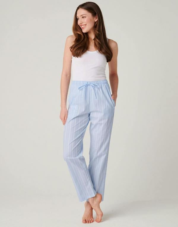 British Boxers Women's Cotton Pyjama Trousers – Breezy Blue Satin Stripe