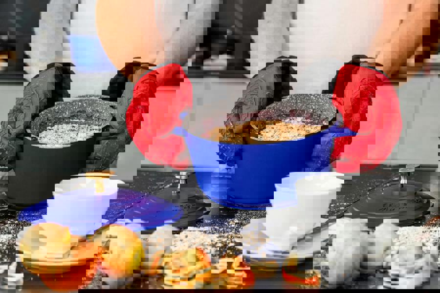 MasterClass 3pc Cast Aluminium Casserole Set with Self-Basting Lids, Non-Stick, Induction to Oven, 2.5L–4L, Electric Blue, Gift Boxed