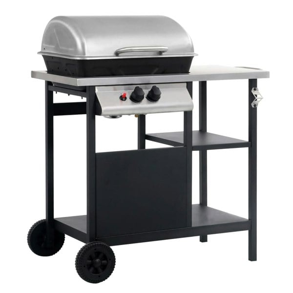 Berkfield Gas BBQ Grill with 3-layer Side Table Black and Silver