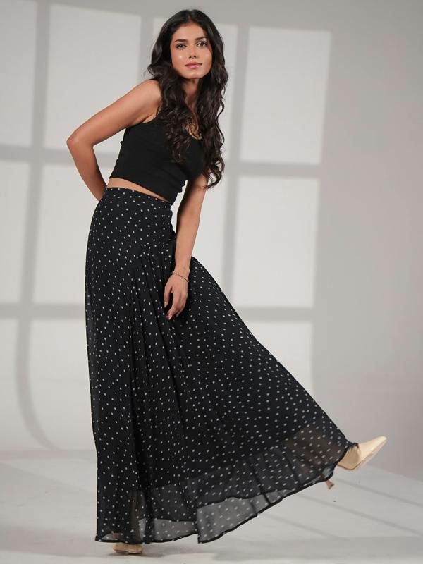Rose & Nancy Elsie Black Blue Spot Midaxi Skirt