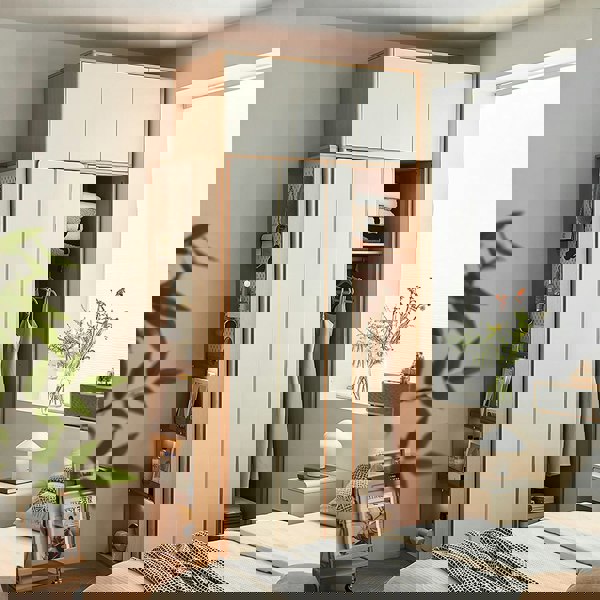 Soriano Sliding Door Wardrobe, Wood with pair of bedside cabinets