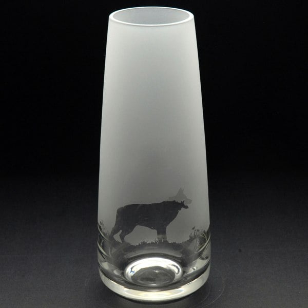 Glyptic Glass Art German Shepherd Dog Glass Bud Vase - Hand Etched/Engraved Gift