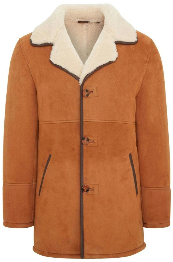 Infinity Leather Mens Tan Shearling Sheepskin Car Coat - Cordova