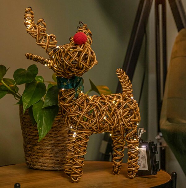 Samuel Alexander 37cm Battery Operated Light up Brown Christmas Reindeer with Red Nose & 40 Warm White LEDs