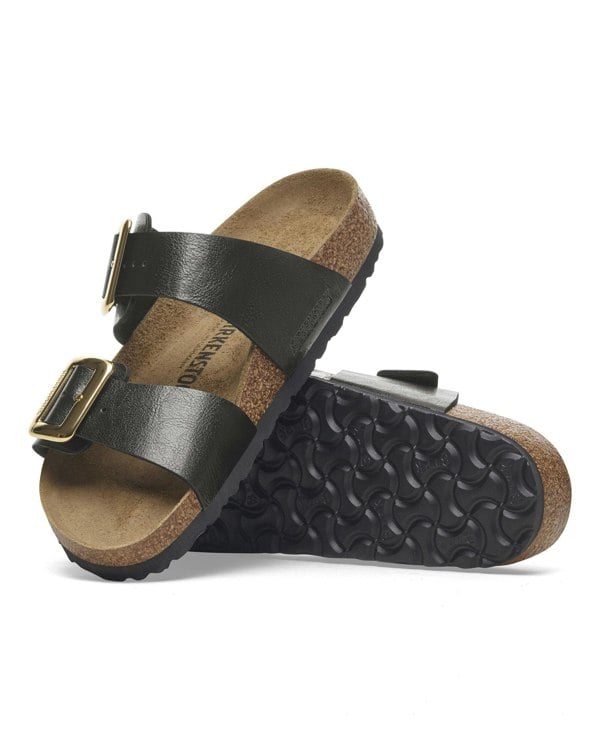 Birkenstock Sydney Cushion Big Buckle Womens Birko-Flor Patent Sandals - Graceful Licorice