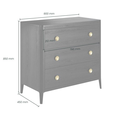 Wyld Haus Verona Black Oak and Brass Three Drawer Chest