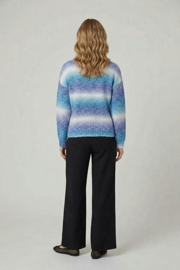 Blue | Rainbow Print Drop Shoulder Slim Jumper