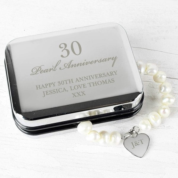 Personalised Memento Company Personalised Anniversary Silver Box and Pearl Bracelet