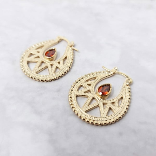 Harfi 18ct Gold Plated Garnet Red January Earrings