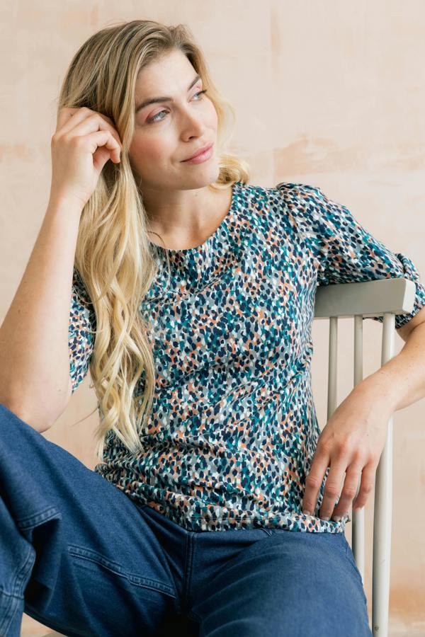 Meadow Printed Organic Cotton Jersey Top Ocean