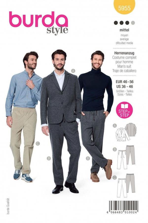 Burda Sewing Pattern 5955 Suits, Jackets and Trousers For Men, 36-46 (46-56) - Intermediate
