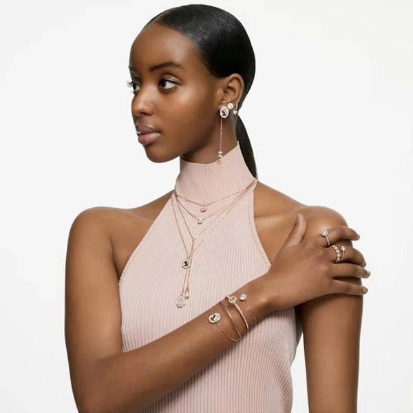 Swarovski Ladies Constella Rose Gold-Plated Dropper Hoop Earrings 5638769