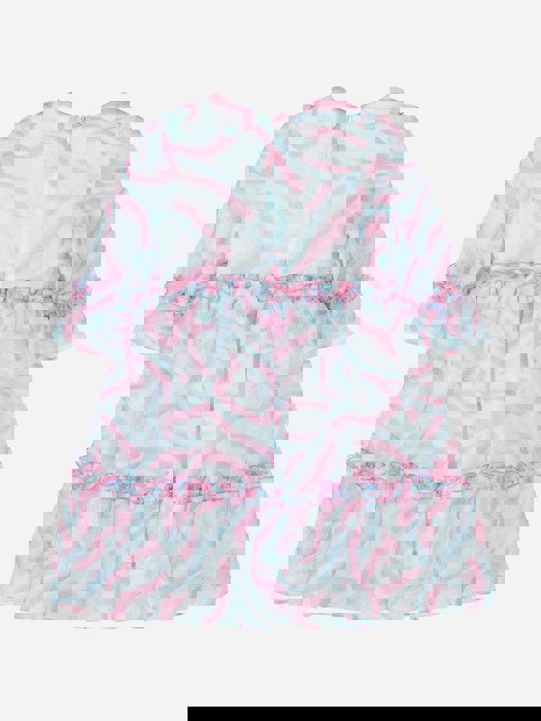 Mama Luma Girls Abstract Curve Organza Dress in Blue