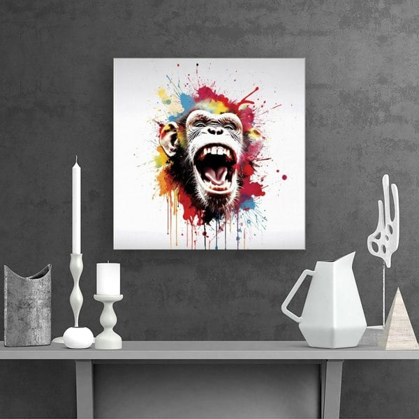 Warren Reed Coloured Splash Art Crazy Monkey Face Canvas