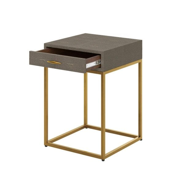 Wyld Haus Mandalo Taupe Shagreen and Brass One Drawer Side Table
