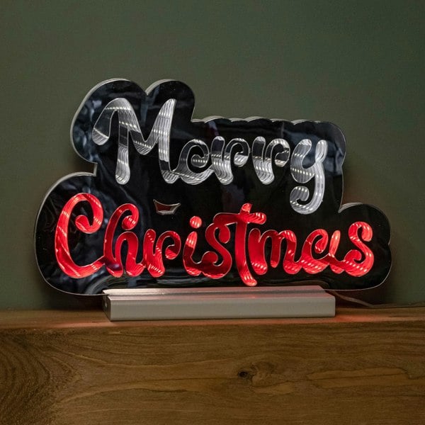Samuel Alexander 32cm Infinity Merry Christmas on Wooden Base with Red and White LEDs