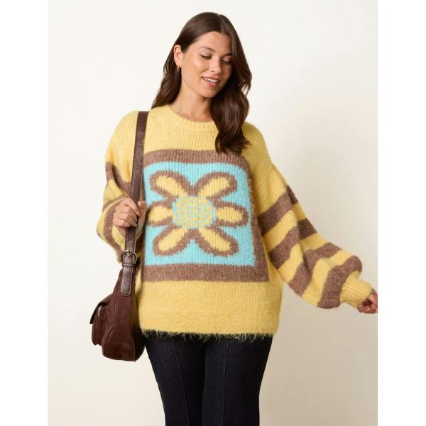 Blue Vanilla Retro Flower Print Balloon Sleeve Jumper