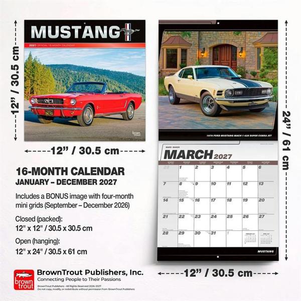 Mustang Calendar 2027, Wall Calendars, Month To View, Transport, Gift
