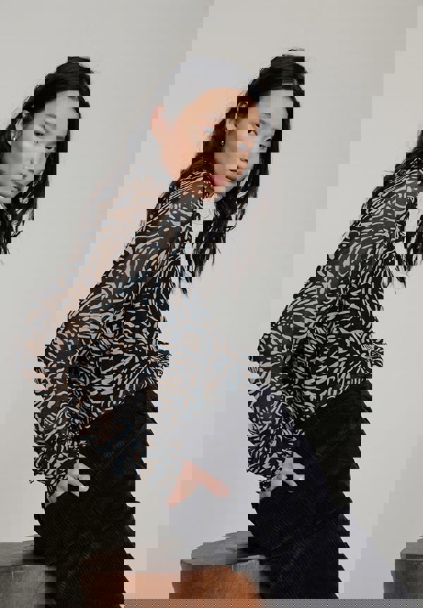 Julie Hidden Zebra Blouse in Black