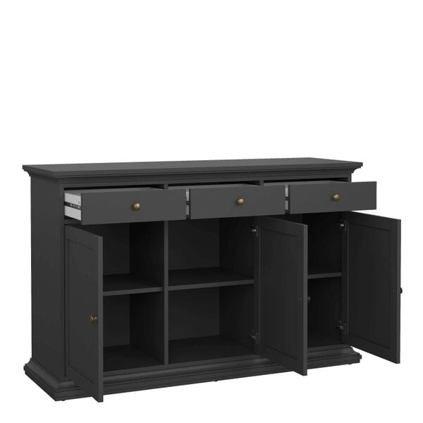 Wyld Haus Osaka Farmhouse Dark Grey Wooden Sideboard 3 Doors 3 Drawers