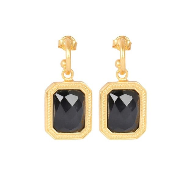 Lila Rasa Rectangular Black Crystal Hoops