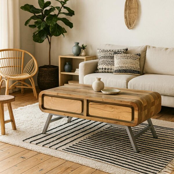 Wyld Haus Los Angeles Reclaimed Wood and Metal Coffee Table with 2 Drawers