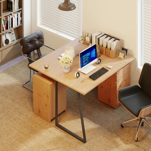 Wyld Haus Nolole 135cm Natural Wood Home Office Desk With Storage Drawer and Cabinet