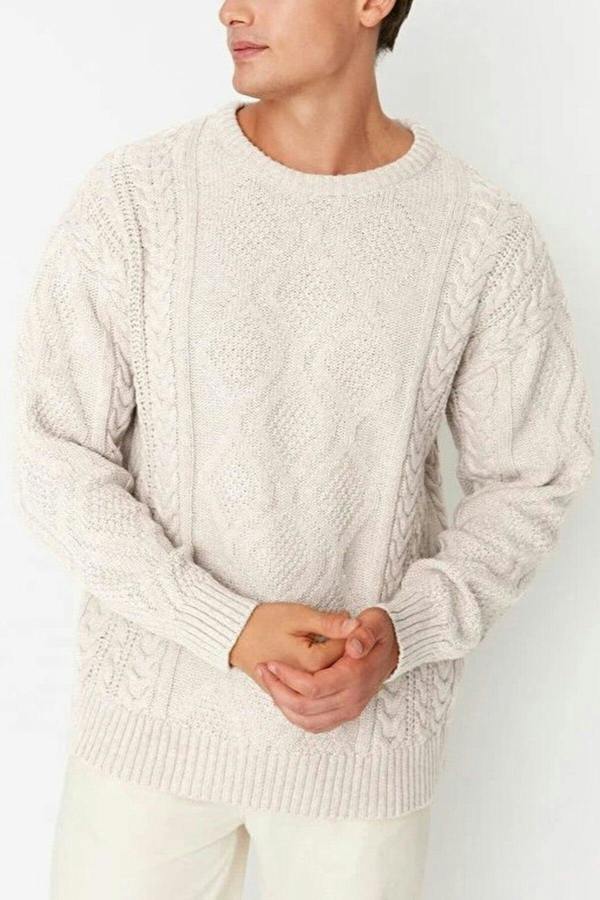 WOVCOR Crew Neck Hair Knit Men's Sweater