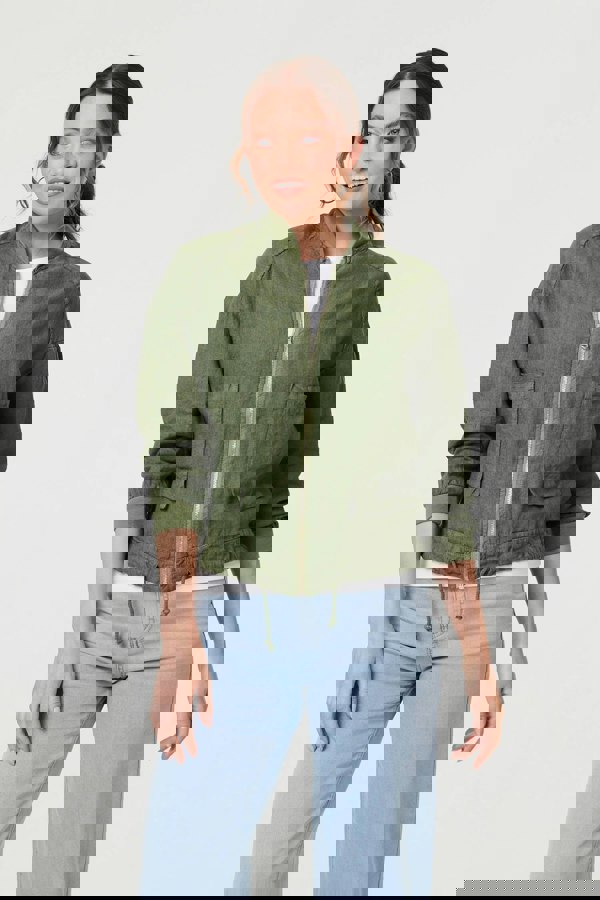 Khaki | Pocket Detail Zip Front Bomber Jacket 
