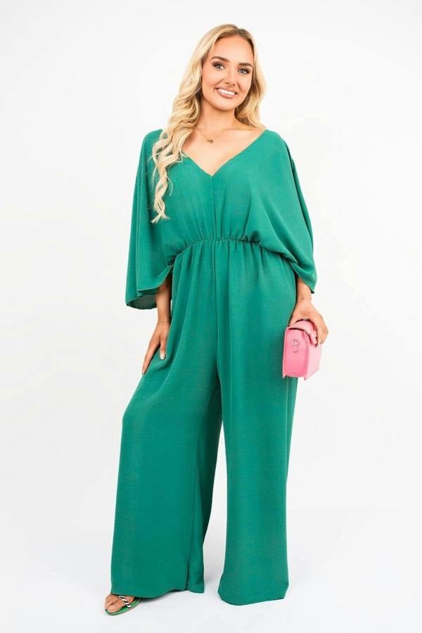 Maysa Wide Leg V Neck Jumpsuit With Back Tie Detail - Green