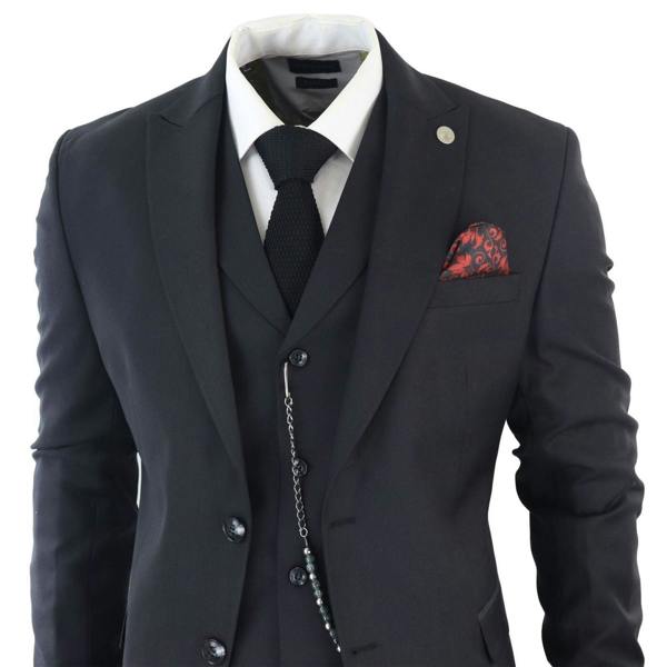 TruClothing Men's Classic 3-Piece Plain Black Suit